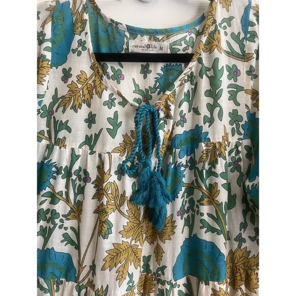 NATURAL LIFE Auguste Cream Green Border 100% Cotton Boho Maxi Dress Sz M - Picture 8 of 16